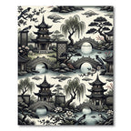 Serene Pagoda Garden Willow Trees Rug
