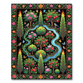 Vibrant Black Floral Garden River Rug