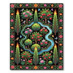 Vibrant Black Floral Garden River Rug
