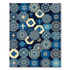 Navy Blue Hexagonal Cultural Medallion Tile Rug