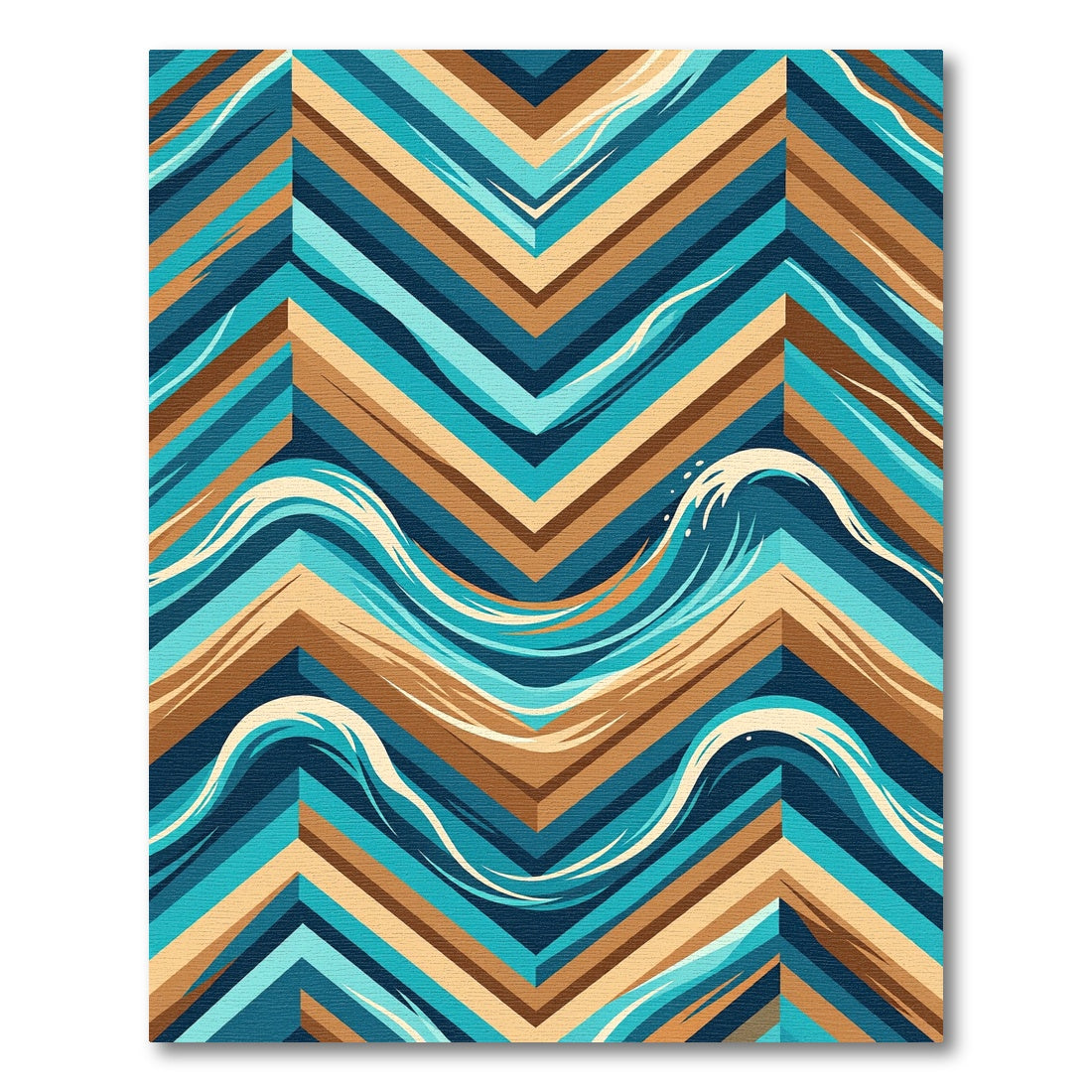 Geometric Chevron Teal and Ochre Wave Rug