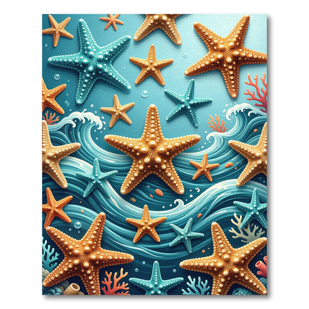 Coastal Starfish Underwater Teal Wave Rug