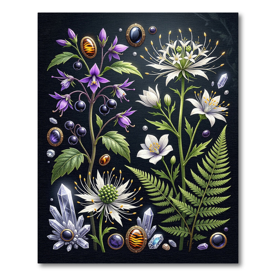 Gothic Floral Crystal Botanical Illustration Rug