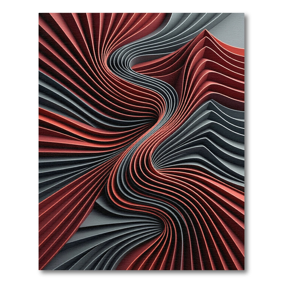 Abstract Crimson and Charcoal Flowing Waves Rug