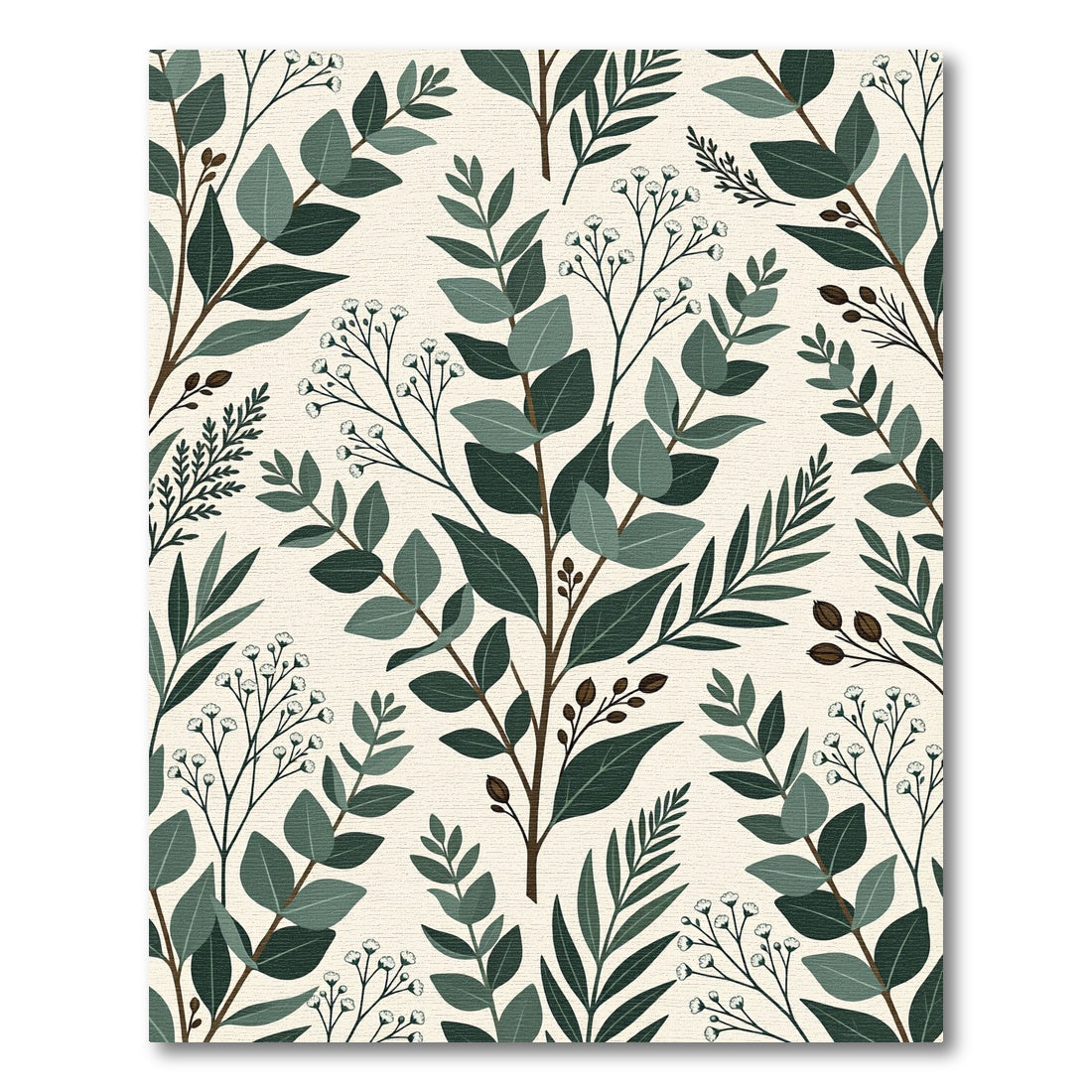 Forest Green Branch Botanical Layout Rug