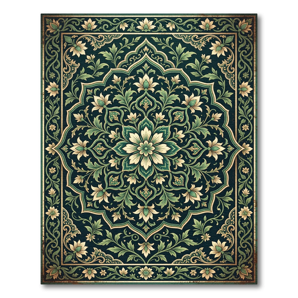 Dark Teal Floral Medallion Mandala Rug