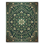 Dark Teal Floral Medallion Mandala Rug