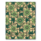 Earthy Green Clematis Trellis Grid Rug