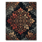 Ornate Copper Floral Damask Medallion Rug