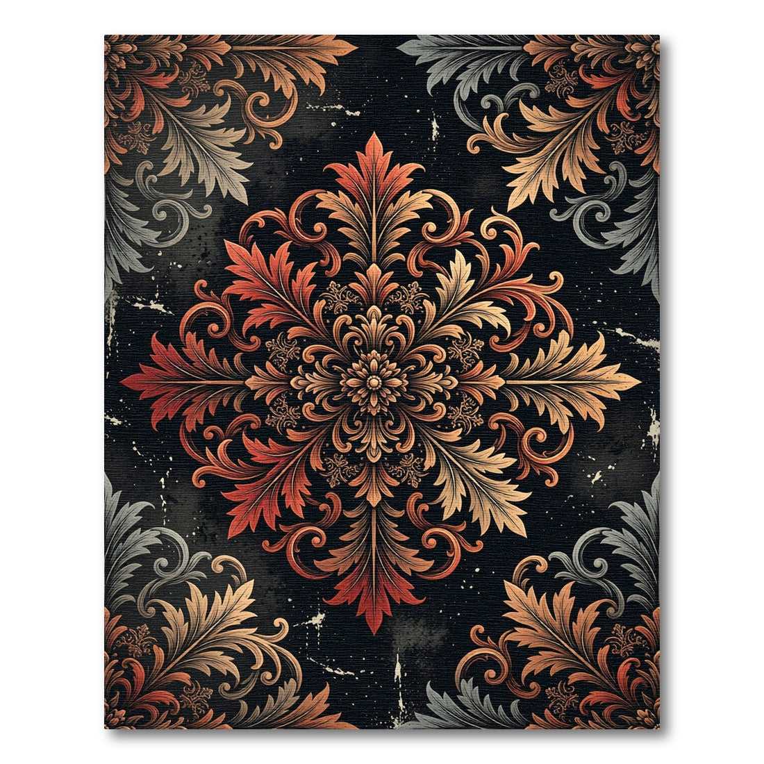 Ornate Copper Floral Damask Medallion Rug