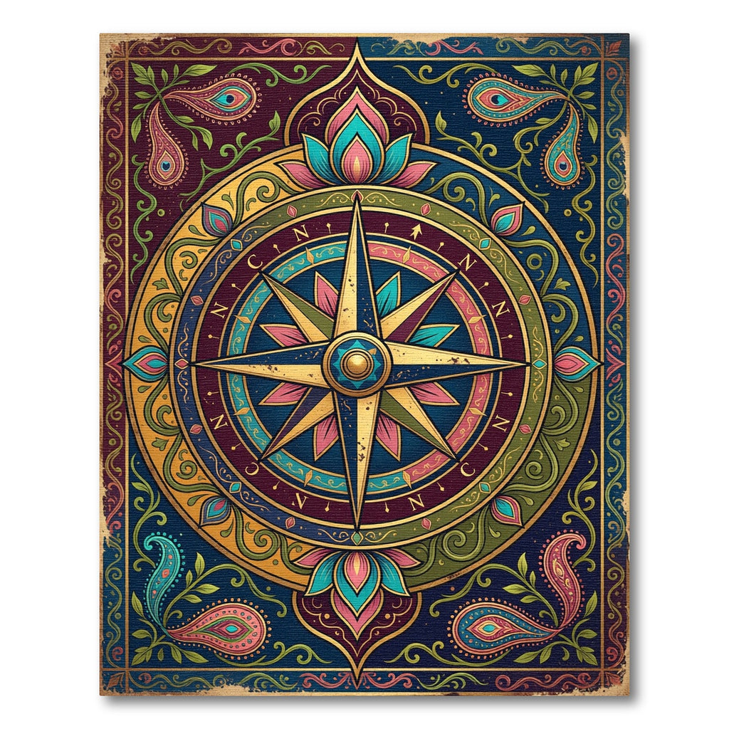 Opulent Jewel Tone Compass Lotus Mandala Rug