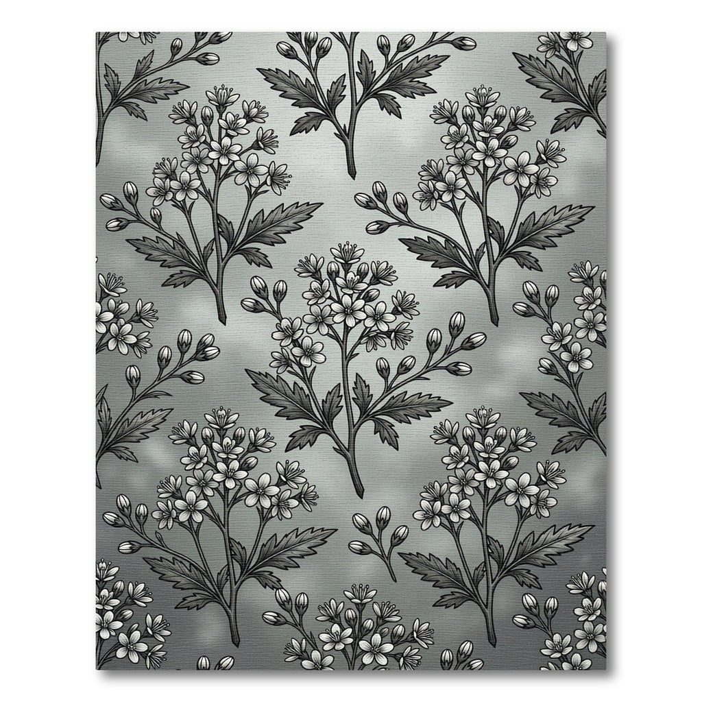 Grayscale Floral Branch Repeating Pattern Rug