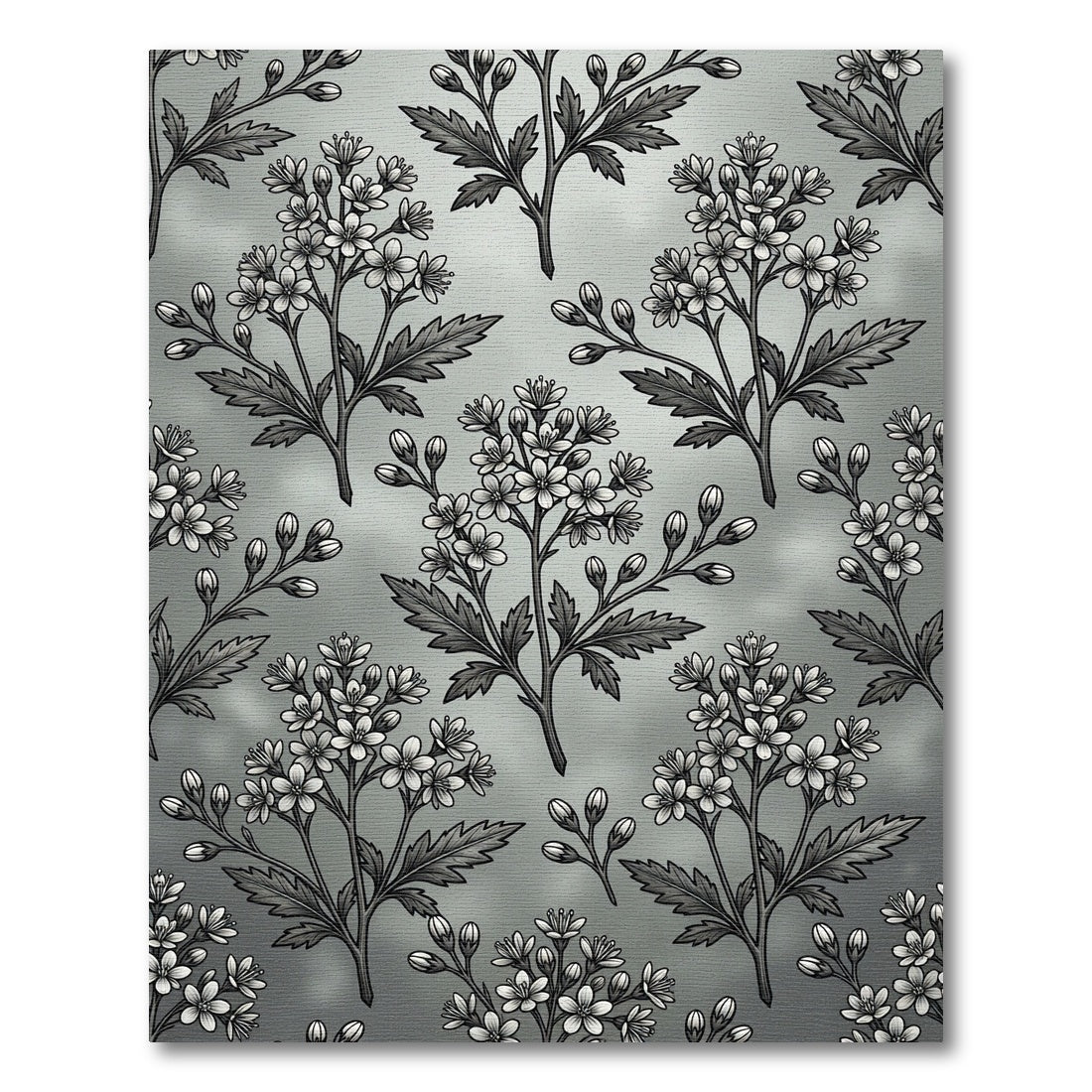 Grayscale Floral Branch Repeating Pattern Rug