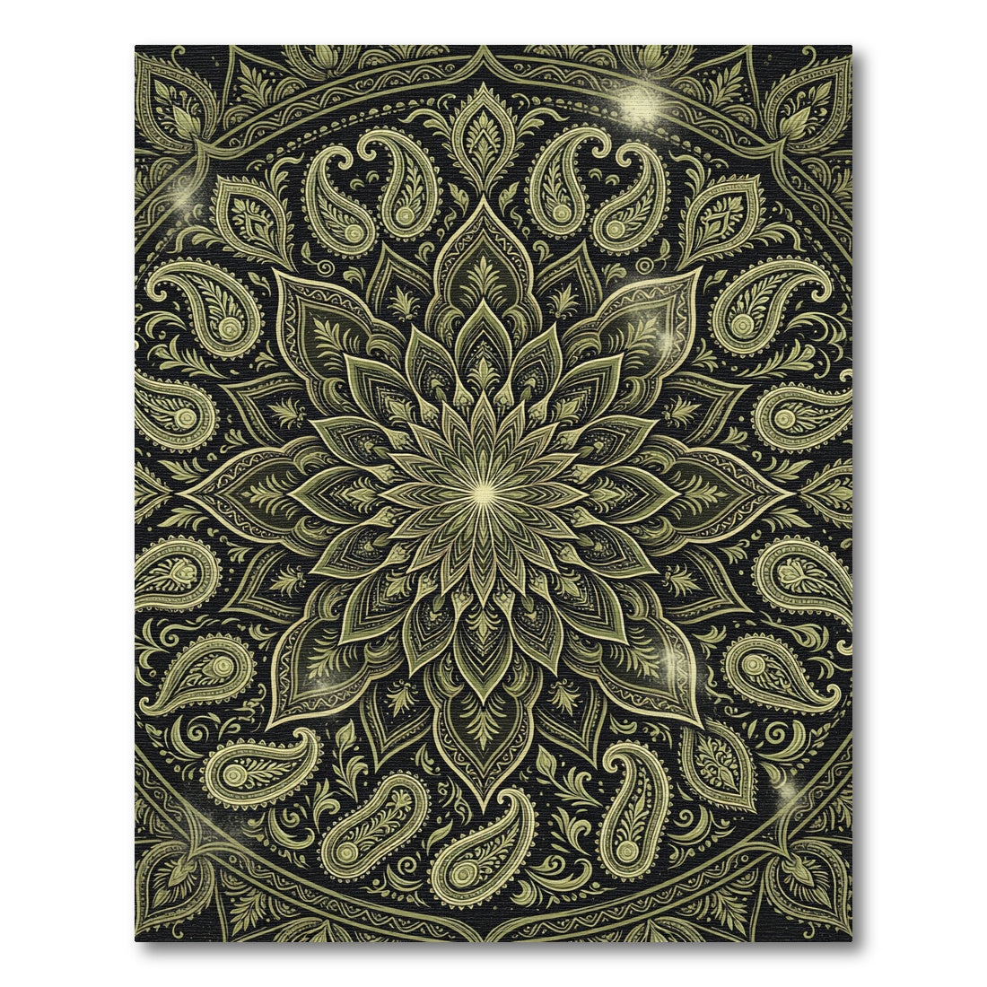 Golden Paisley Floral Mandala Dark Olive Rug