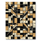Geometric Minimalist Ochre Black Abstract Grid Rug