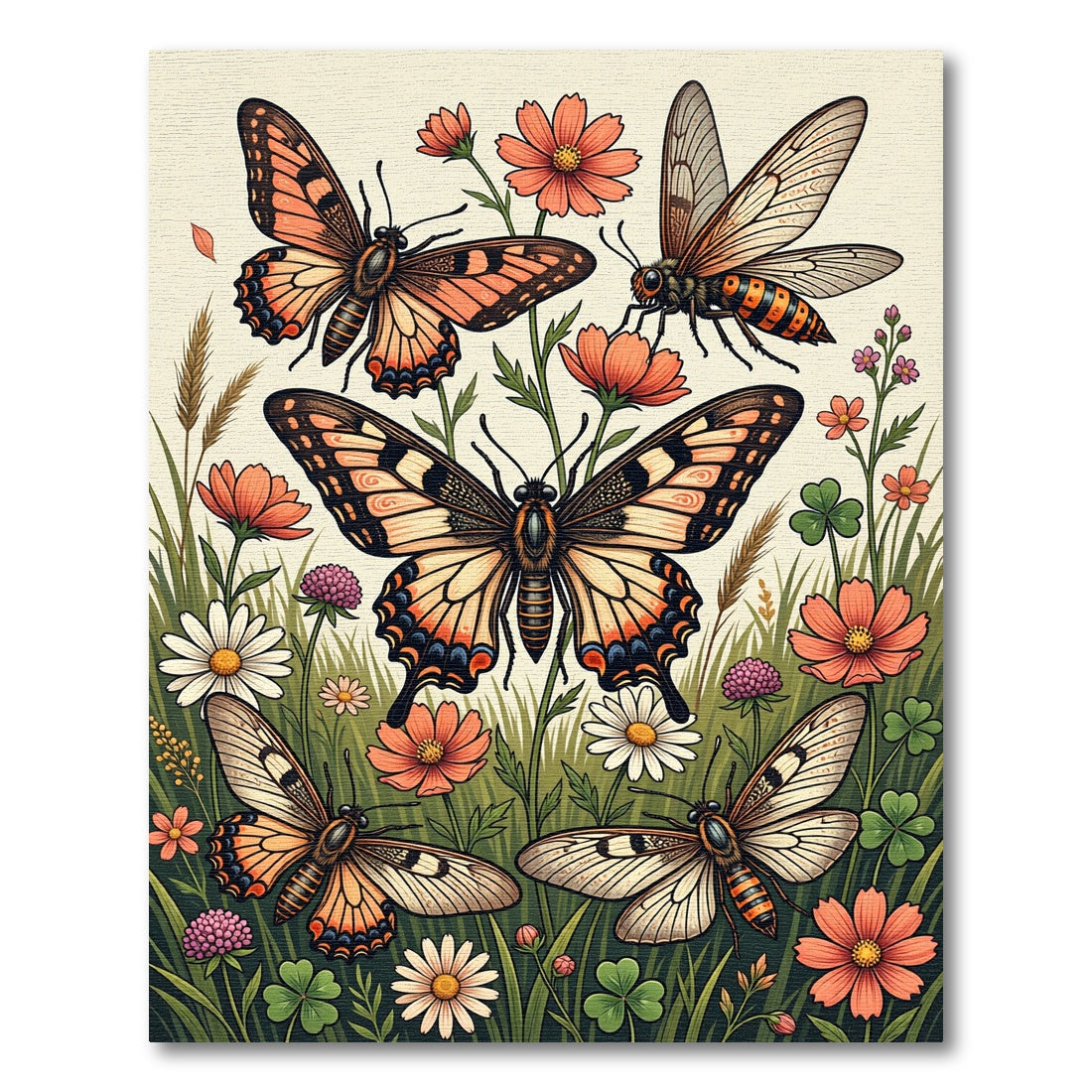 Whimsical Golden Butterfly Meadow Rug