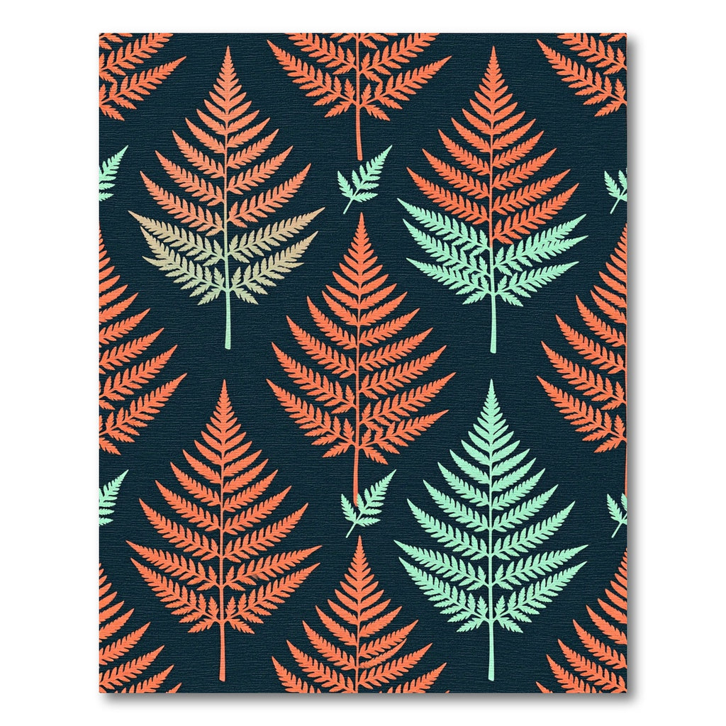 Bold Orange and Mint Fern Foliage Rug