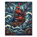 Stormy Red Sail Ship Nautical Anchor Rug