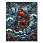 Stormy Red Sail Ship Nautical Anchor Rug