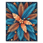 Fiery Blue Orange Tropical Leaves Rug