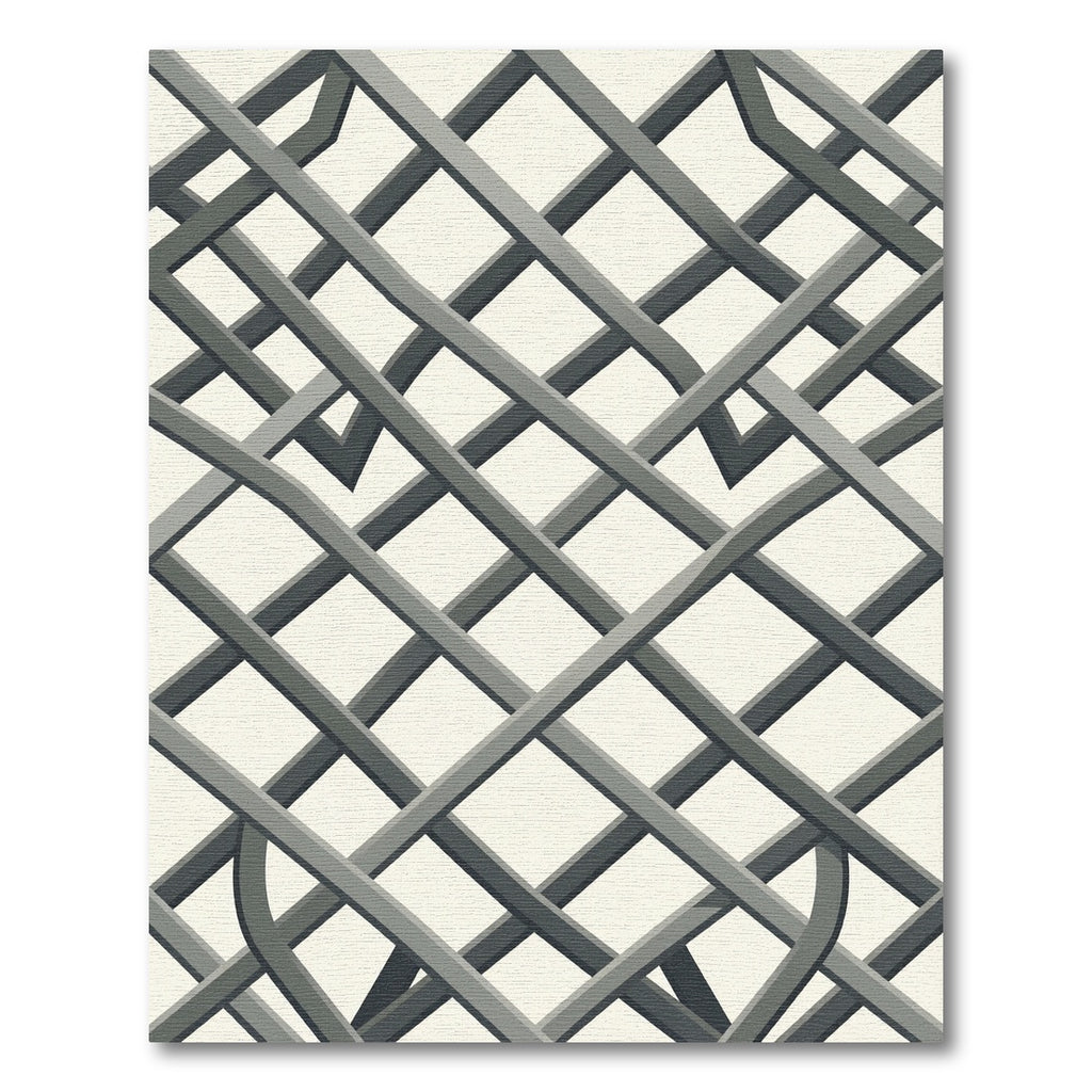 Sophisticated Monochrome Geometric Interlocking Grid Rug