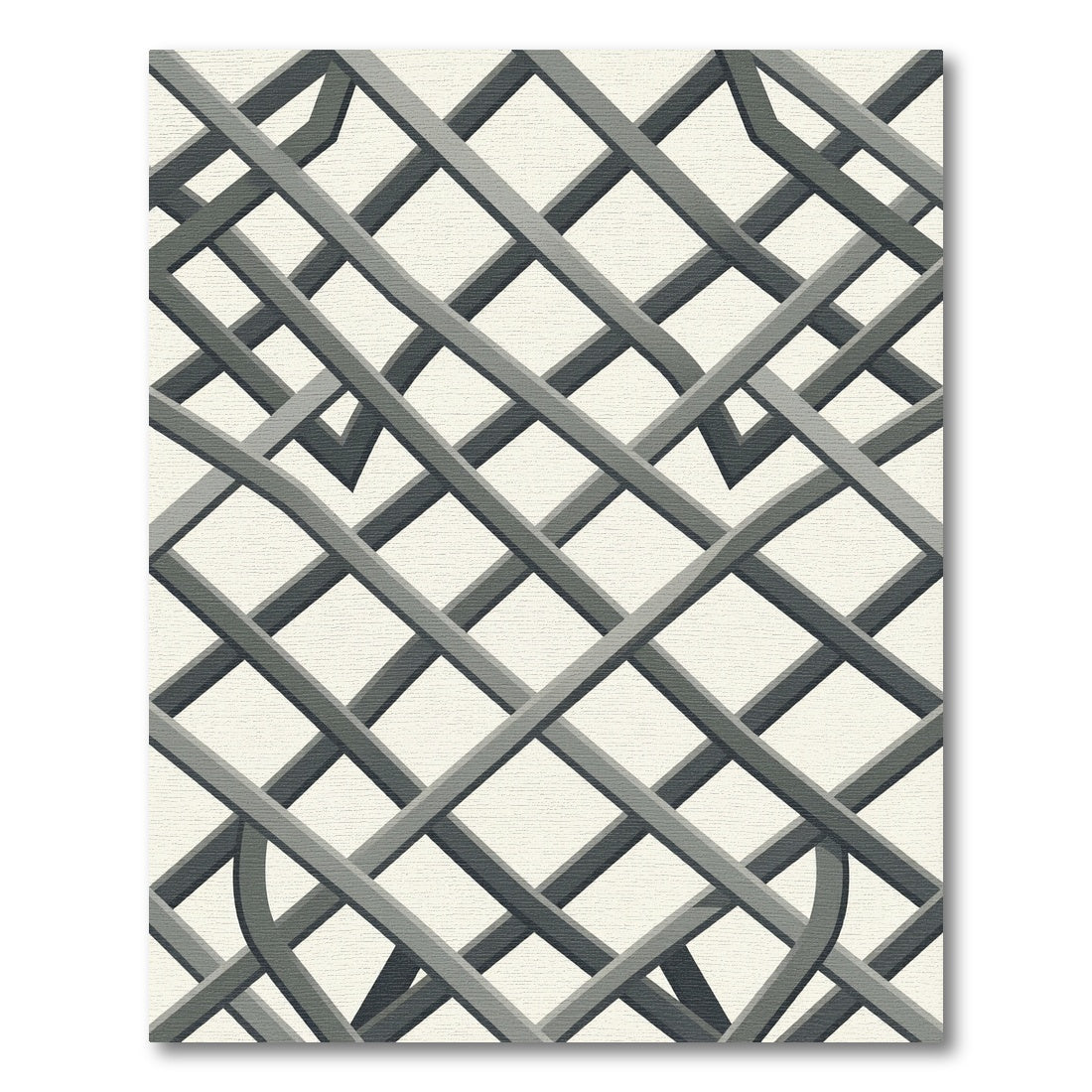 Sophisticated Monochrome Geometric Interlocking Grid Rug
