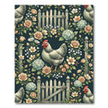 Vintage Cream Rooster and Floral Garden Rug