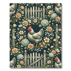 Vintage Cream Rooster and Floral Garden Rug