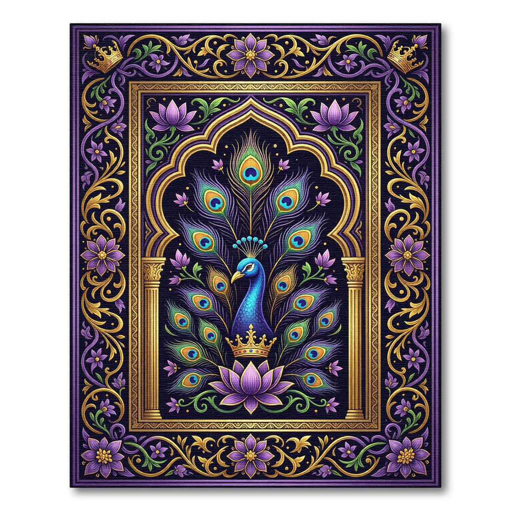 Royal Peacock Purple Lotus Gold Filigree Rug
