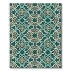 Teal Ornate Lattice Floral Damask Rug