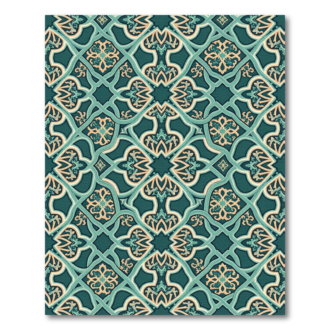 Teal Ornate Lattice Floral Damask Rug