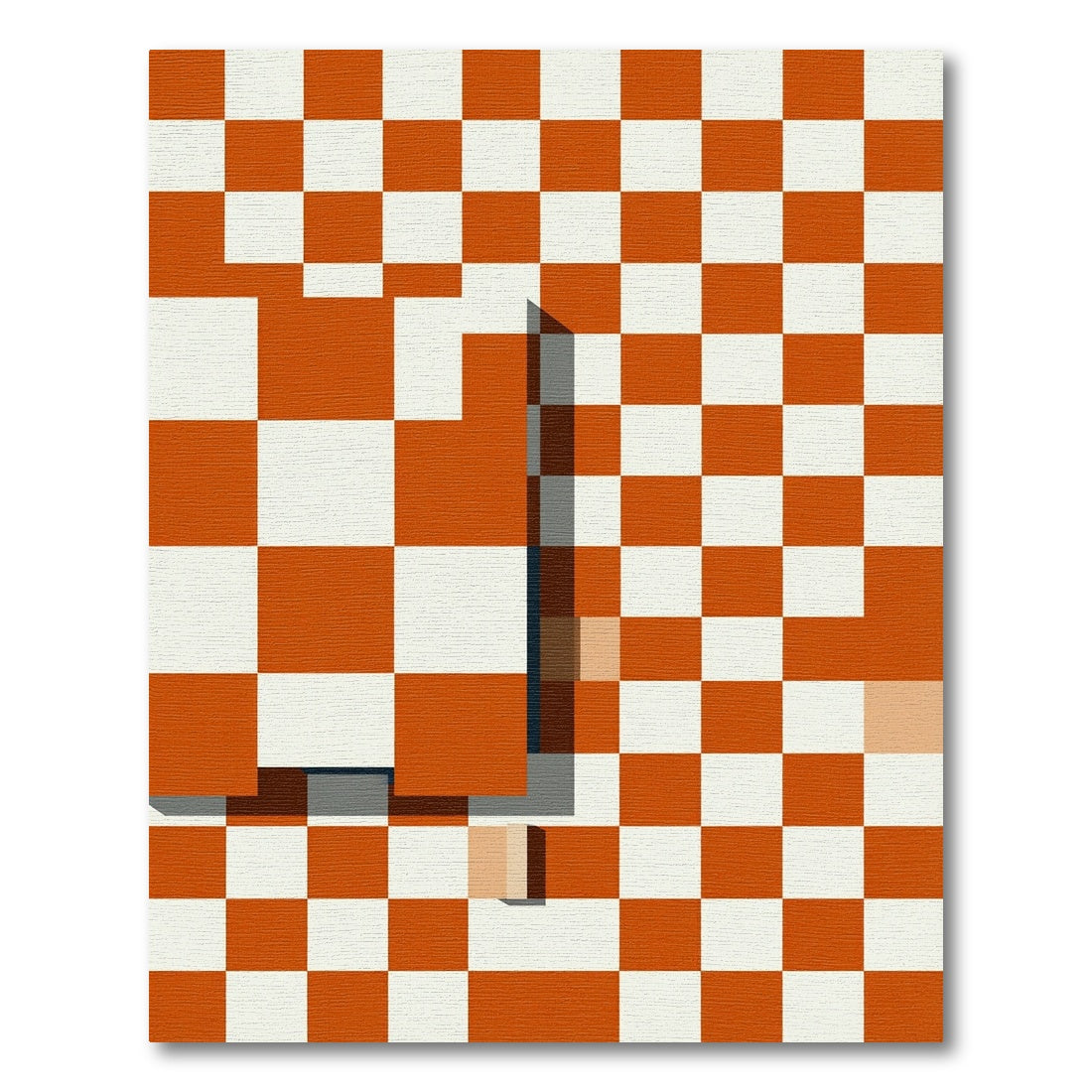 Orange and White Checkerboard Geometric Composition Rug