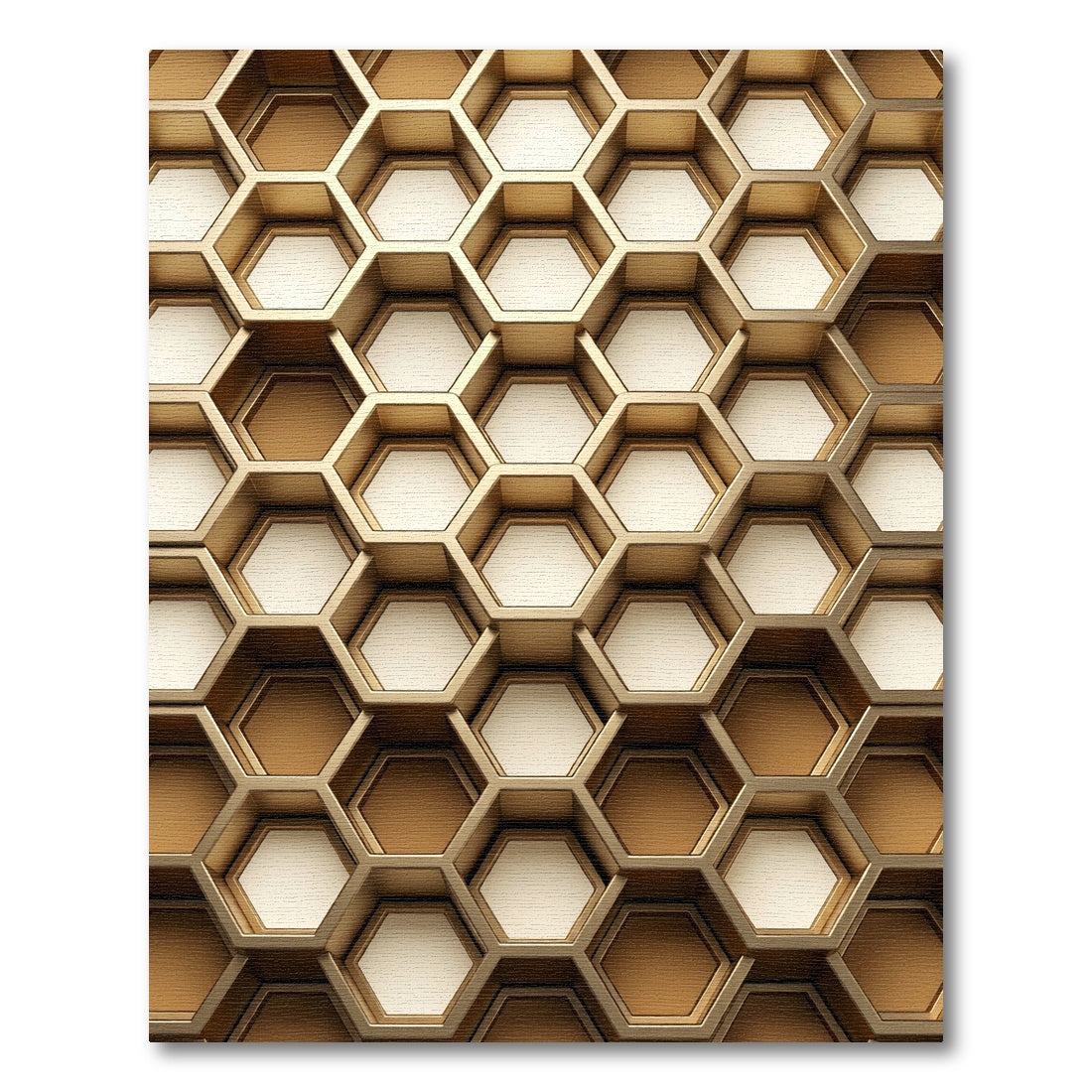 Modern Metallic Gold Geometric Hexagon Rug