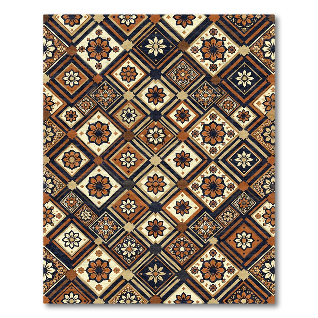 Earthy Floral Medallion Geometric Patchwork Rug