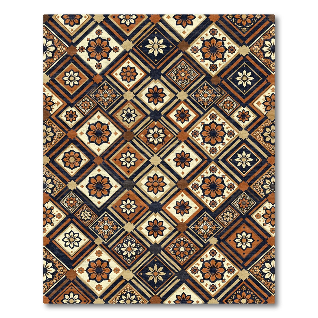 Earthy Floral Medallion Geometric Patchwork Rug
