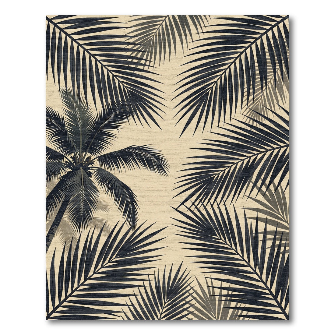 Tropical Black Palm Leaf Illustration Rug
