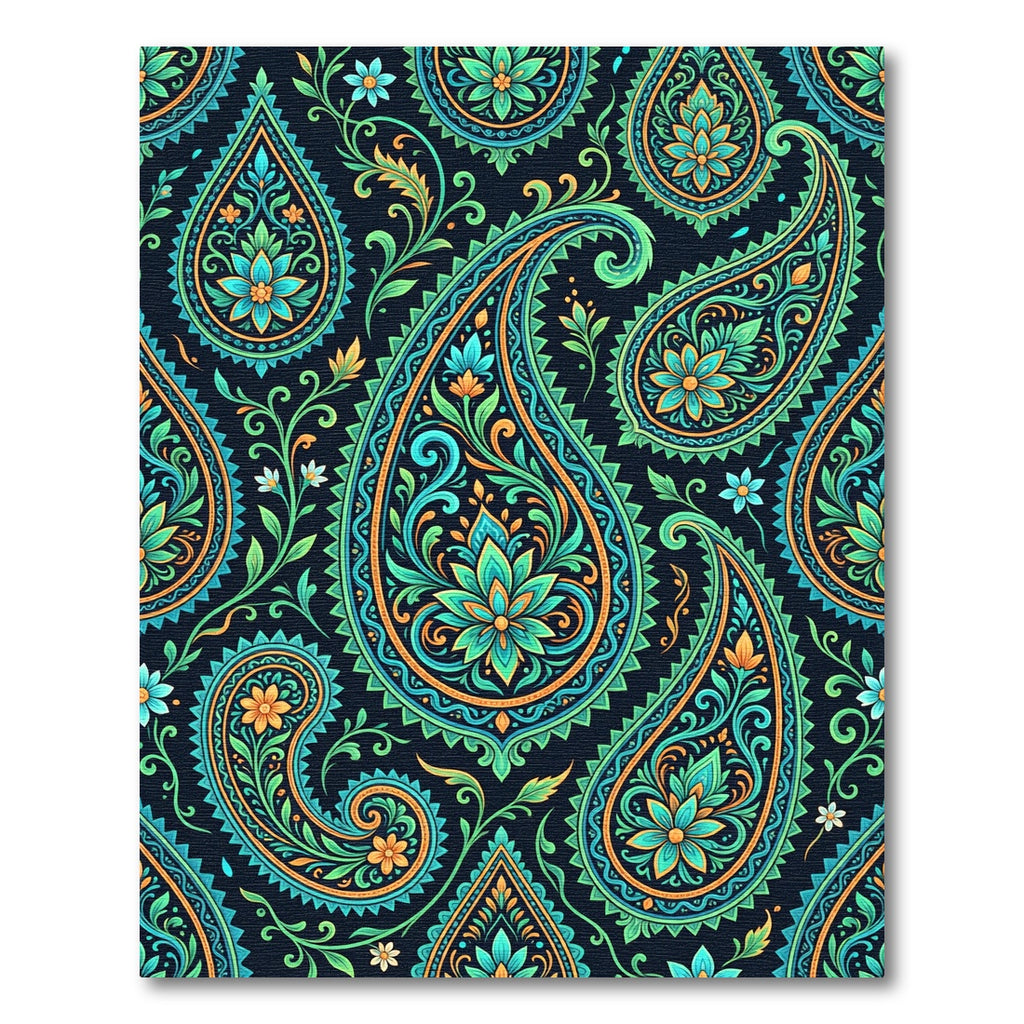 Teal and Golden Ornate Paisley Swirl Rug