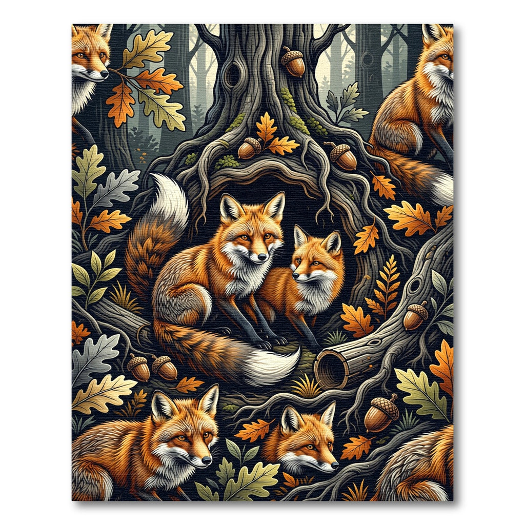 Enchanted Forest Fox and Acorn Illustration Rug