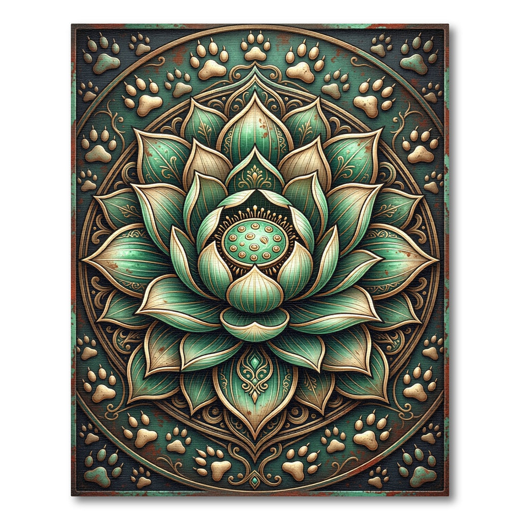 Teal Lotus Flower Paw Medallion Rug