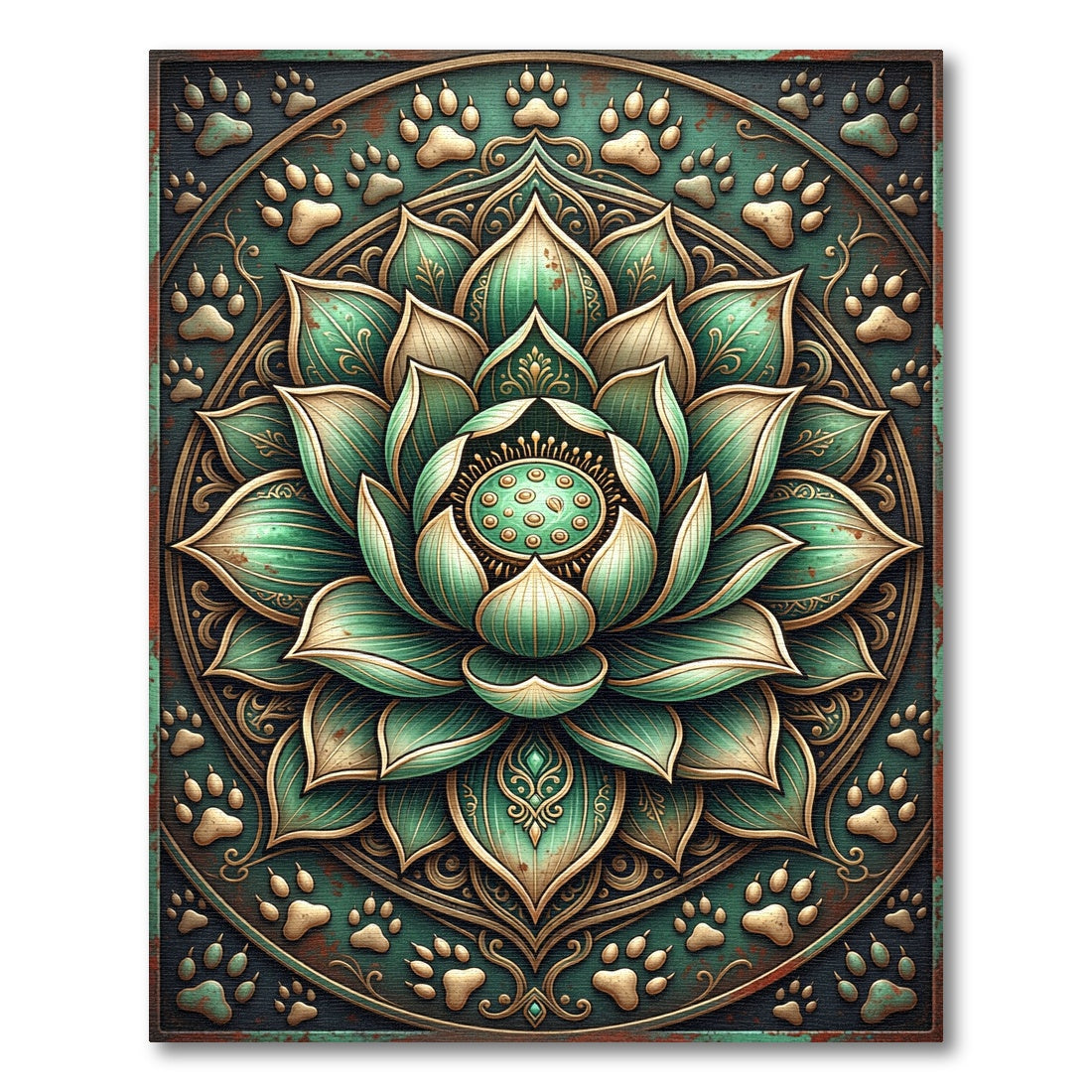 Teal Lotus Flower Paw Medallion Rug