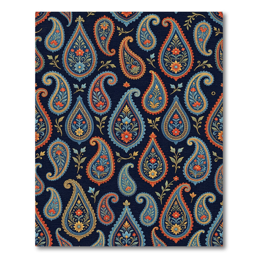 Navy Blue Floral Paisley Tapestry Rug