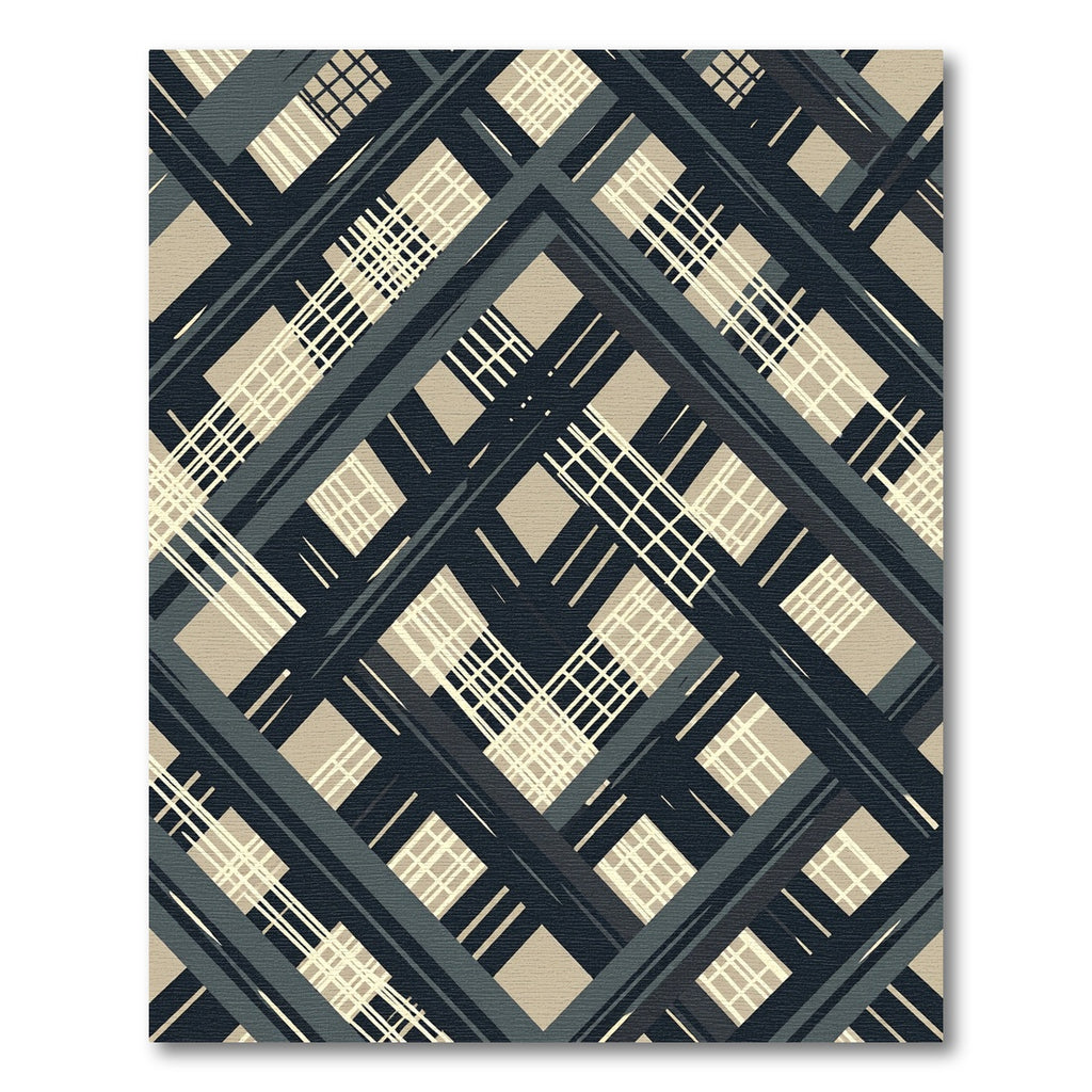 Monochromatic Abstract Line Plaid Rug