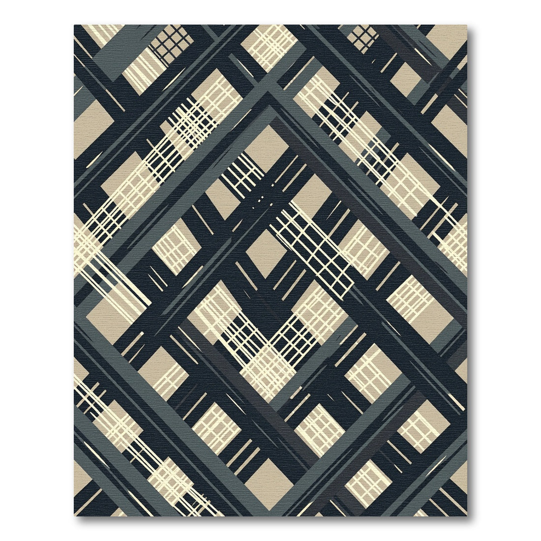 Monochromatic Abstract Line Plaid Rug