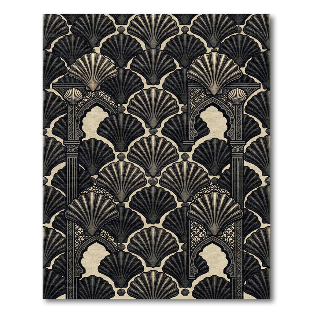 Elegant Art Deco Charcoal Shell Arch Rug