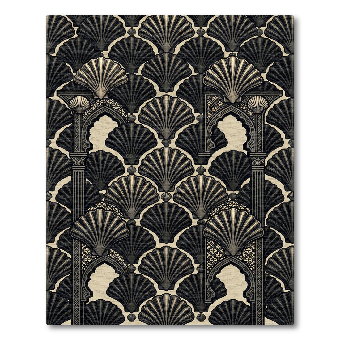 Elegant Art Deco Charcoal Shell Arch Rug