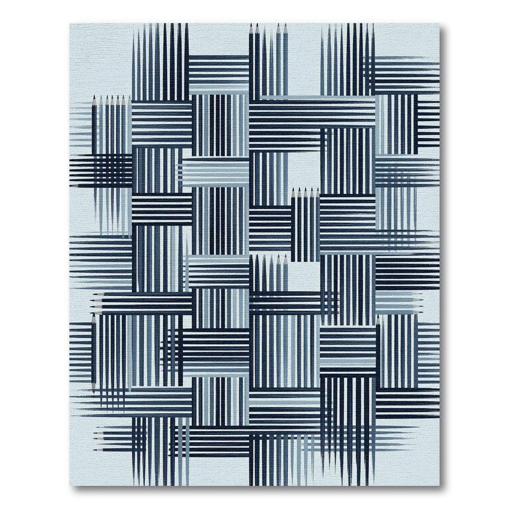 Minimalist Navy Blue Pencil Stripe Grid Rug