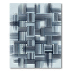 Minimalist Navy Blue Pencil Stripe Grid Rug
