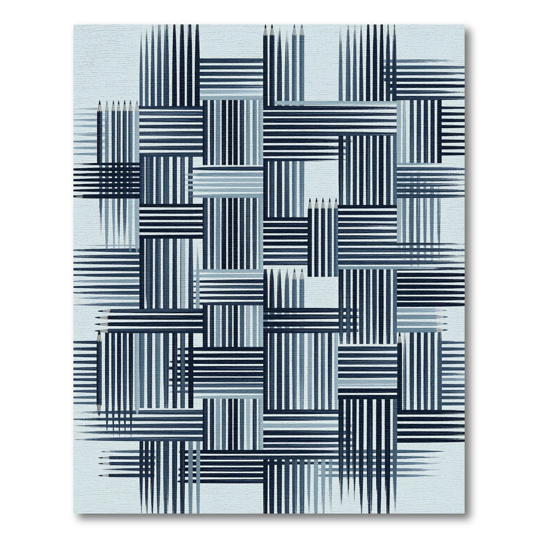 Minimalist Navy Blue Pencil Stripe Grid Rug