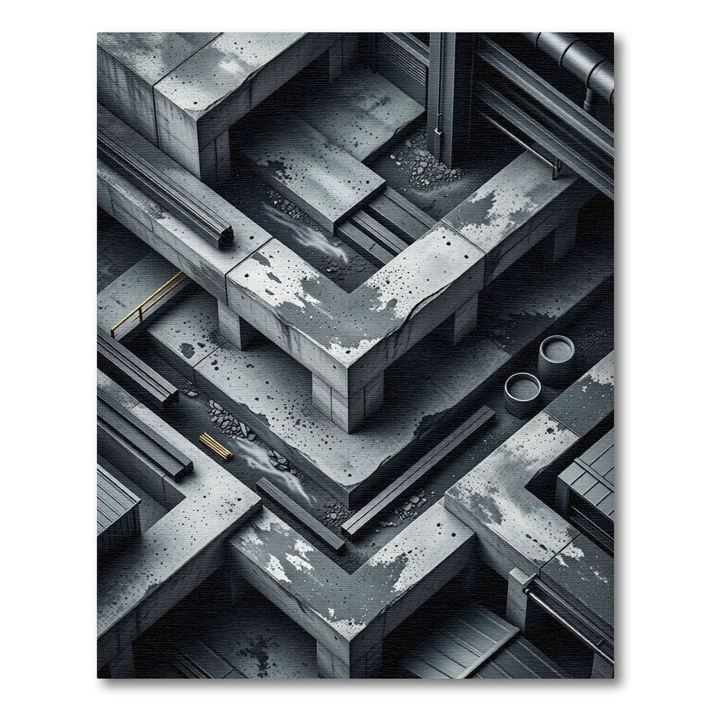 Modern Monochromatic Concrete Labyrinth Rug