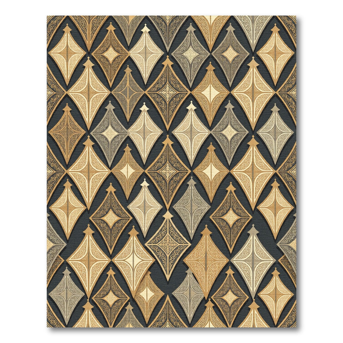 Elegant Golden Geometric Diamond Lattice Rug